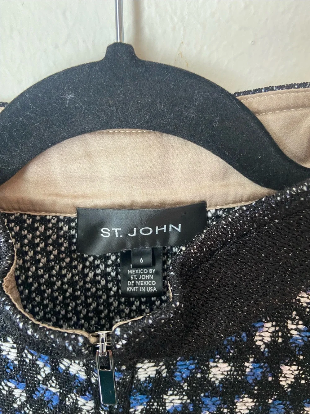 St. John Sport Knit Zip Front Tweed Jacket Blue Black Size 6 - Picture 3 of 5